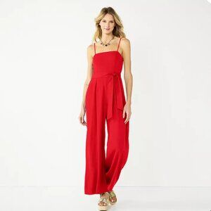 Nine West Wide-Leg Jumpsuit RED Medium
